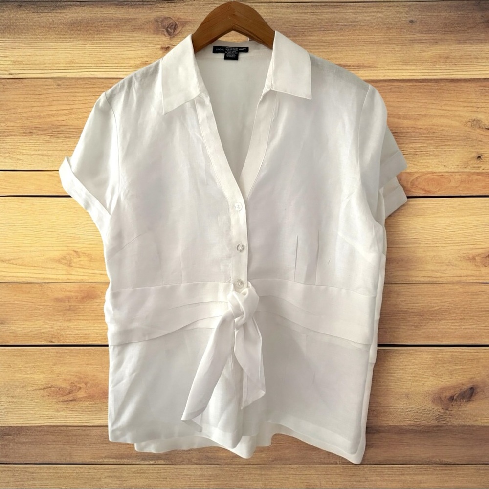 Saint Tropez West 100% Linen Womens Size XL White Tie Front Top Boho Cottage
